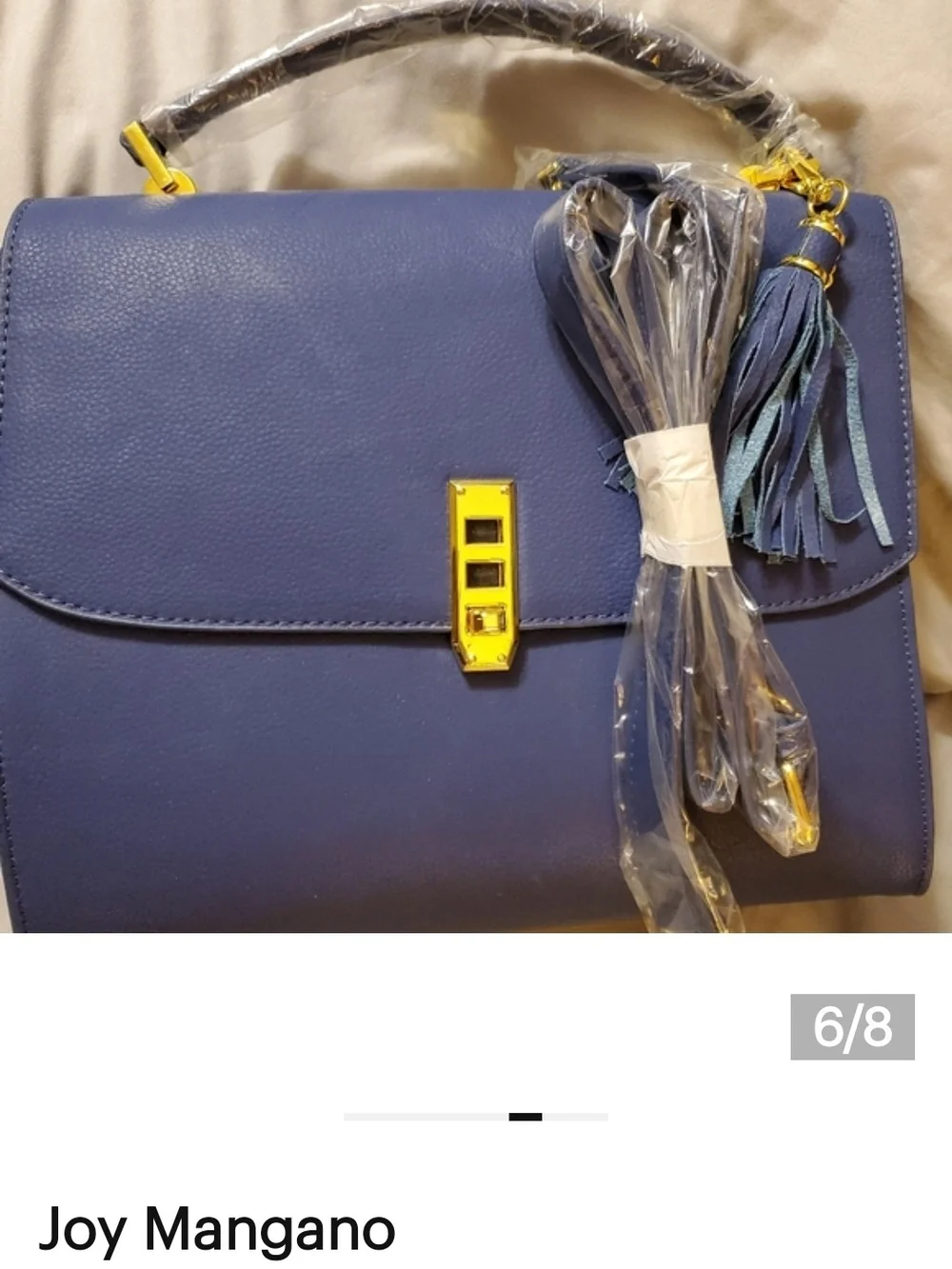 Joy Mangano Blue Satchel with Gold Hardware and Tassel